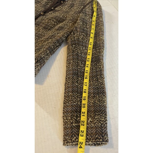 Doncaster Blazer Women's 2 Small Brown Tweed Wool Blend Leather Trim Button Up - Picture 10 of 11